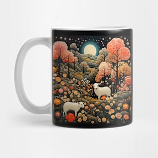 Surrealistic Folk Art Dark Floral Motif Sheep Design Mug